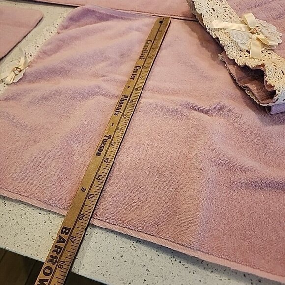 Vintage The Avanti Look Set 1978 Pink Lace 2 Bath Towel Hand Towel Washcloth - Picture 8 of 10